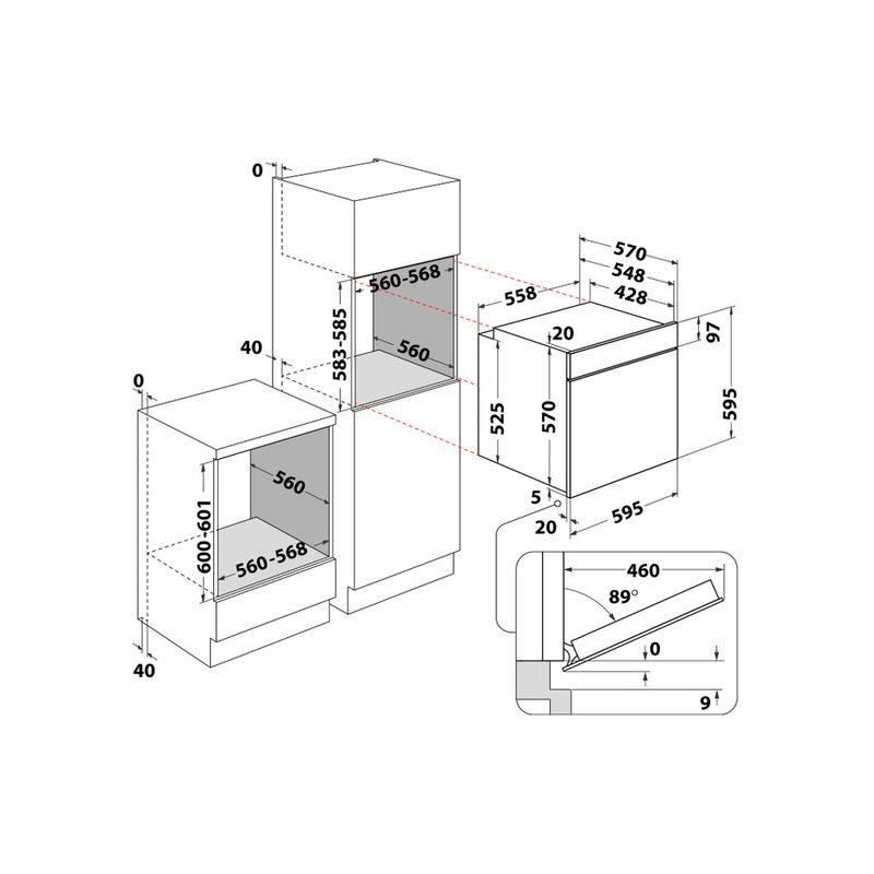 Hotpoint_Ariston Forno Da incasso 3AF 534 H IX HA Elettrico A Technical drawing