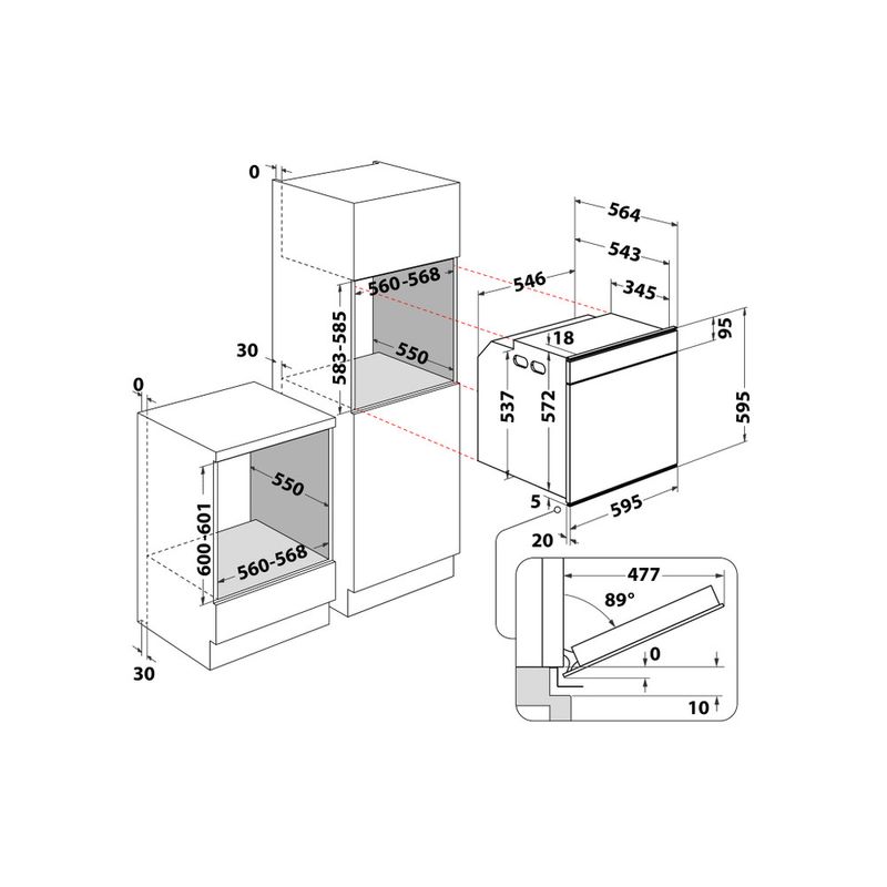 Whirlpool Forno Da incasso W11I OP1 4S2 H Elettrico A+ Technical drawing