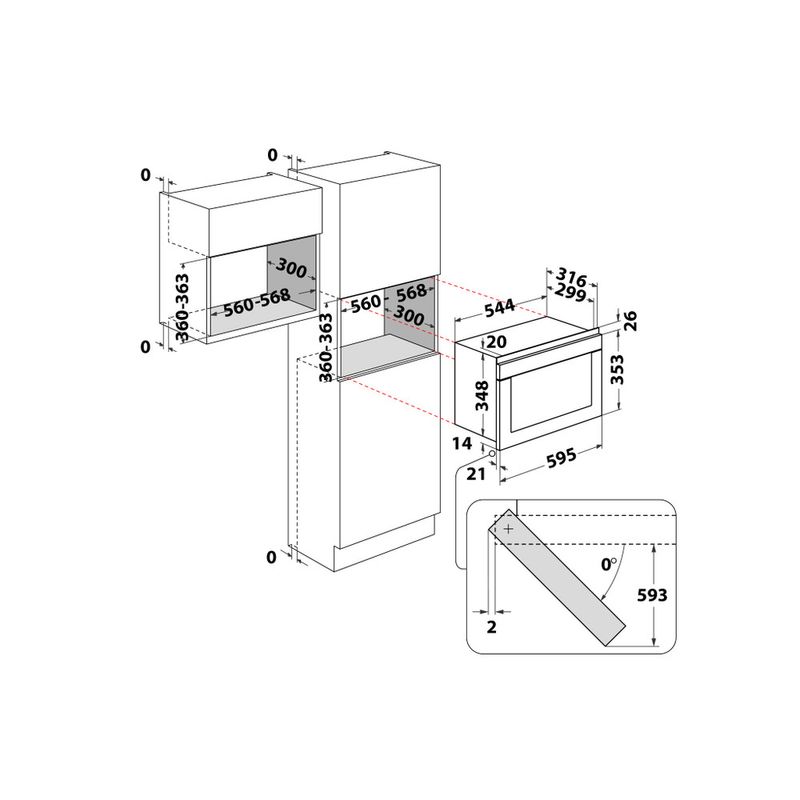Whirlpool Microonde Da incasso AMW 4990/IX Stainless Steel Elettronico 22 Solo microonde 750 Technical drawing