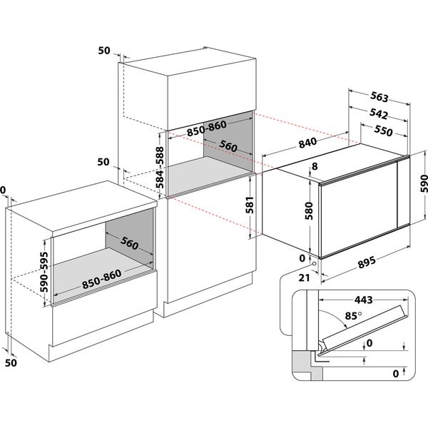 Whirlpool Forno Da incasso MSA K5V IX WH Elettrico A Technical drawing