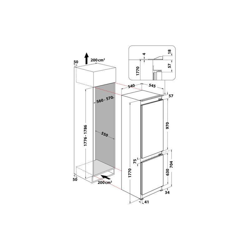 Whirlpool Combinazione Frigorifero/Congelatore Da incasso WHC18 T141 Bianco 2 porte Technical drawing