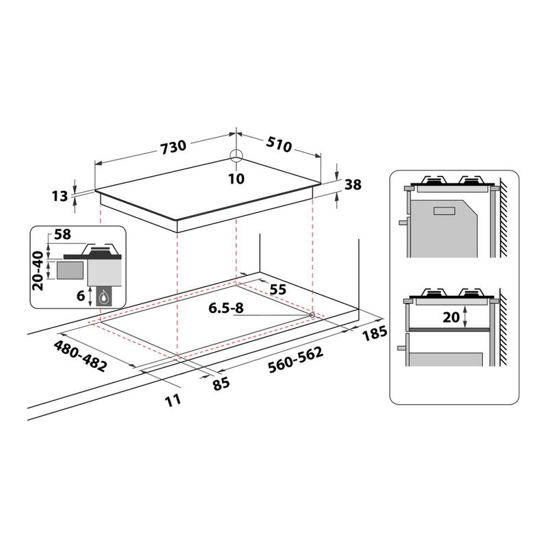 Indesit-Piano-cottura-THP-751-W-IX-I-IT-Inox-GAS-Technical-drawing