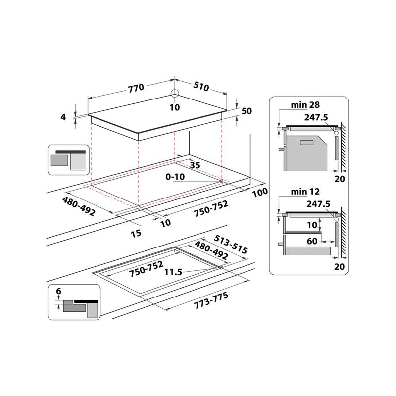 Hotpoint_Ariston Piano cottura HS 1677C NE Nero Induction vitroceramic Technical drawing