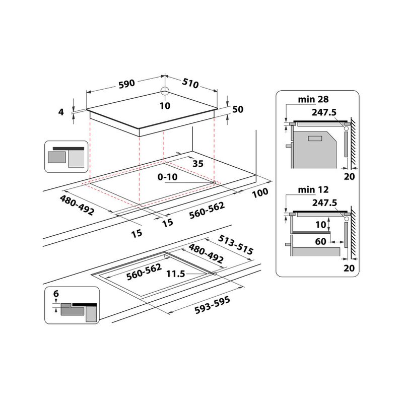 Hotpoint_Ariston Piano cottura HQ 2260S NE Nero Induction vitroceramic Technical drawing