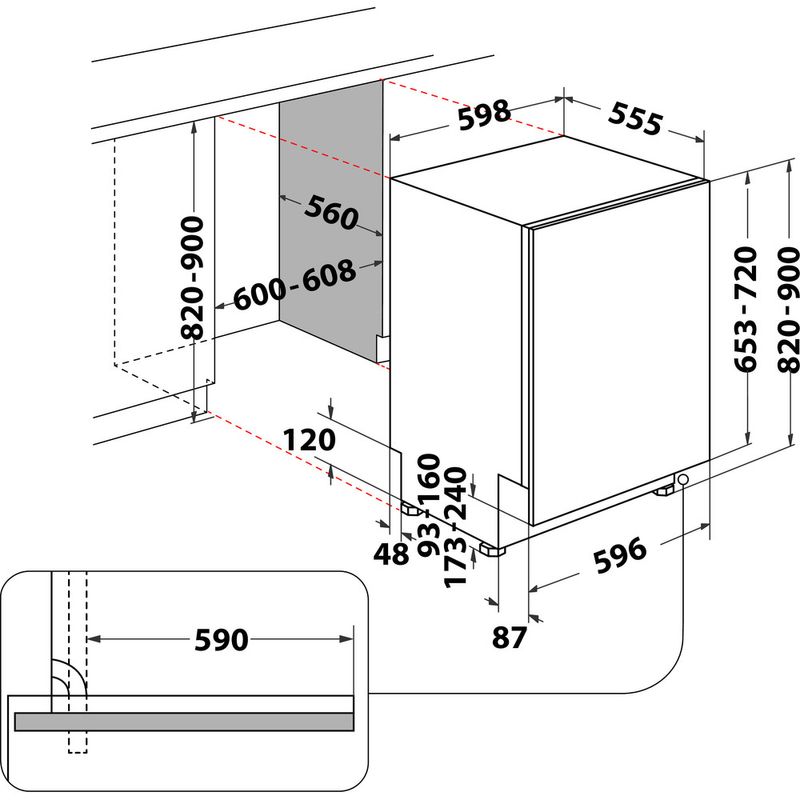 Whirlpool Lavastoviglie Da incasso WI 3010 Totalmente integrato F Technical drawing