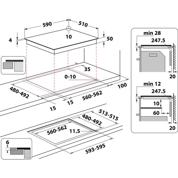 Hotpoint_Ariston Piano cottura HB 4860C CPNE Nero Induction vitroceramic Technical drawing