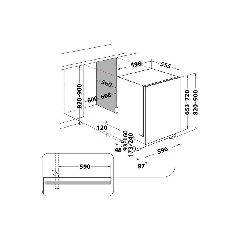 Hotpoint_Ariston Lavastoviglie Da incasso HIC 3O33 WF Totalmente integrato D Technical drawing