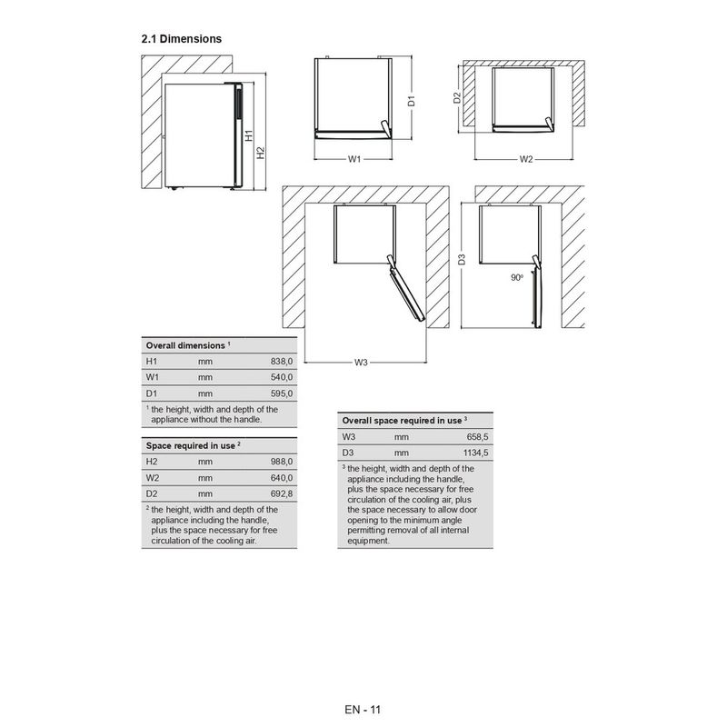 Whirlpool Congelatore A libera installazione W55ZM 112 W 2 N Bianco Technical drawing