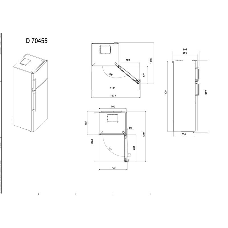 Beko-Combinazione-Frigorifero-Congelatore-A-libera-installazione-RDNE455E40DBN-Beige-2-porte-Technical-drawing