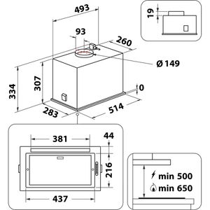 Whirlpool Cappa Da incasso WCT3 64 FLB X Inox Da incasso Meccanico Technical drawing