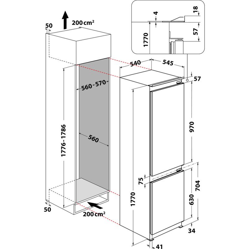 Whirlpool-Combinazione-Frigorifero-Congelatore-Da-incasso-WHC18D011C1-SF-Bianco-2-porte-Technical-drawing