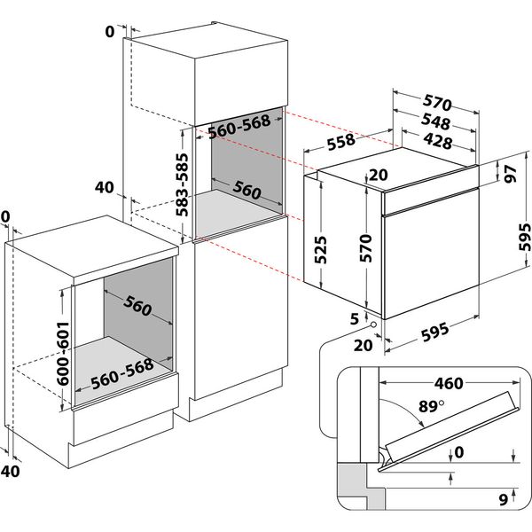Hotpoint_Ariston Forno Da incasso HAO3 K58H X Elettrico A+ Technical drawing