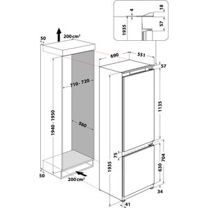 Whirlpool Combinazione Frigorifero/Congelatore Da incasso WH SP70 T132 Bianco 2 porte Technical drawing