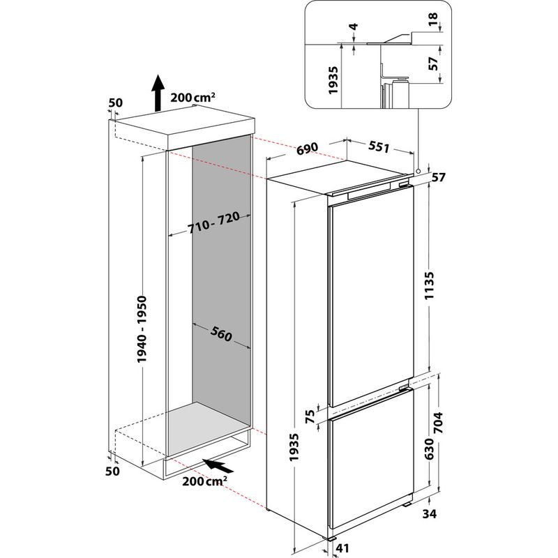 Whirlpool-Combinazione-Frigorifero-Congelatore-Da-incasso-WH-SP70-T262-P-Grigio-2-porte-Technical-drawing