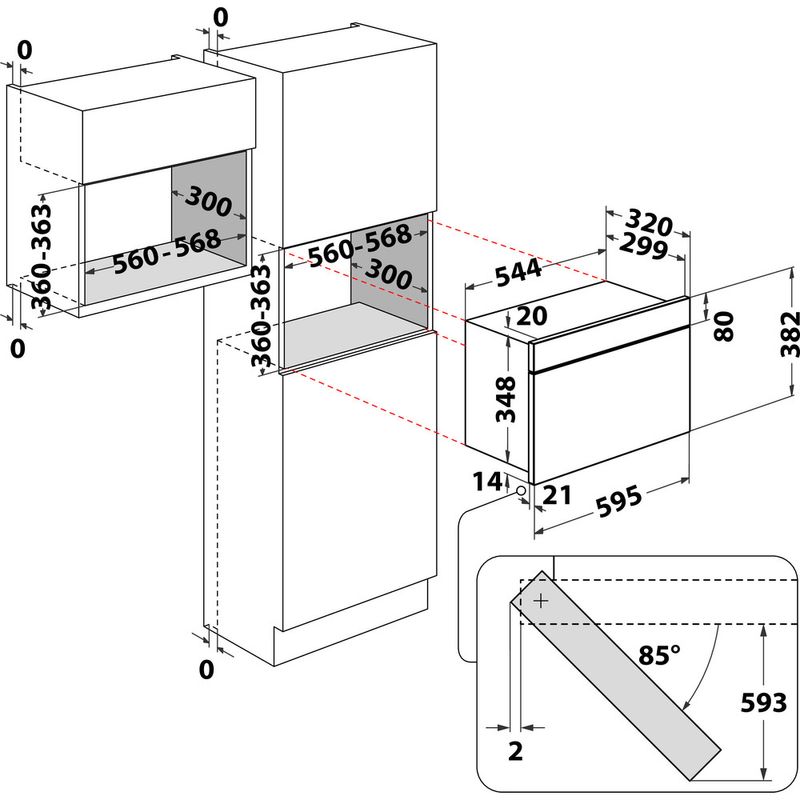Whirlpool Microonde Da incasso WMN461BX Stainless Steel Elettronico 22 Solo microonde 750 Technical drawing