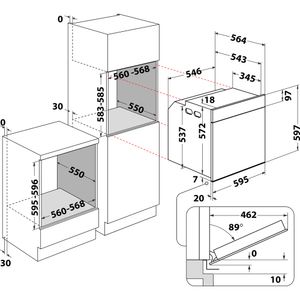 Whirlpool Forno Da incasso WOI4S8PM0SBXA Elettrico A+ Technical drawing