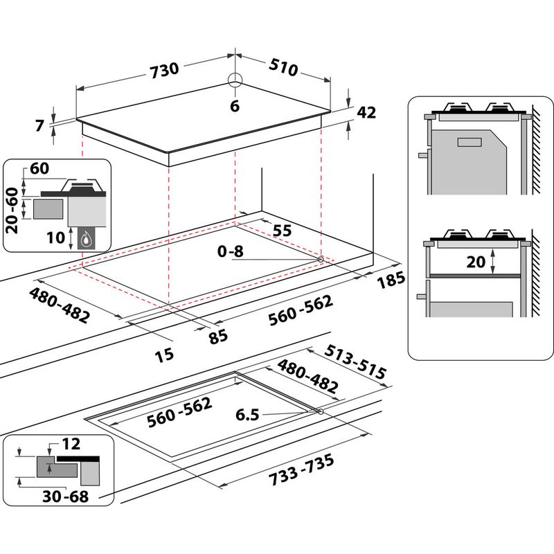 Hotpoint_Ariston Piano cottura HAGS 72S BK Nero GAS Technical drawing