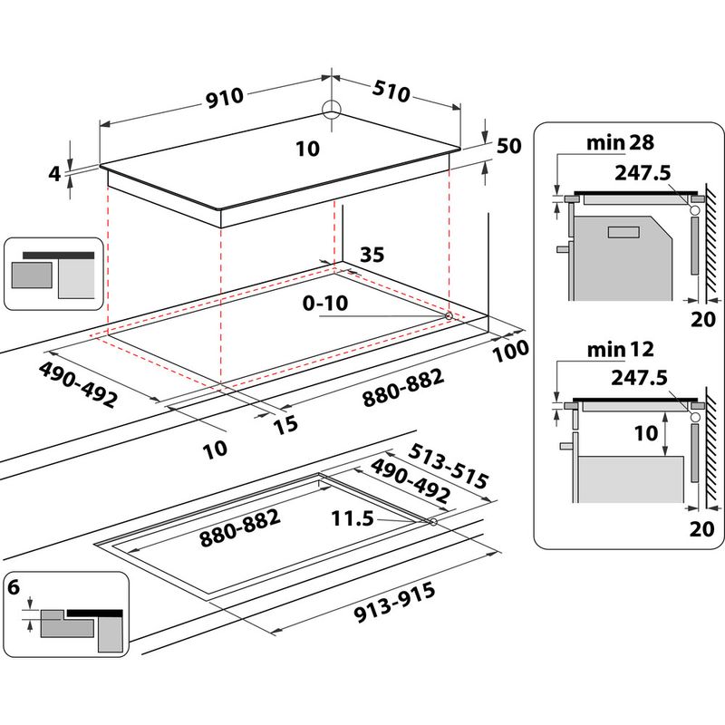 Whirlpool-Piano-cottura-WEX9024DCFF2-Nero-Induction-vitroceramic-Technical-drawing