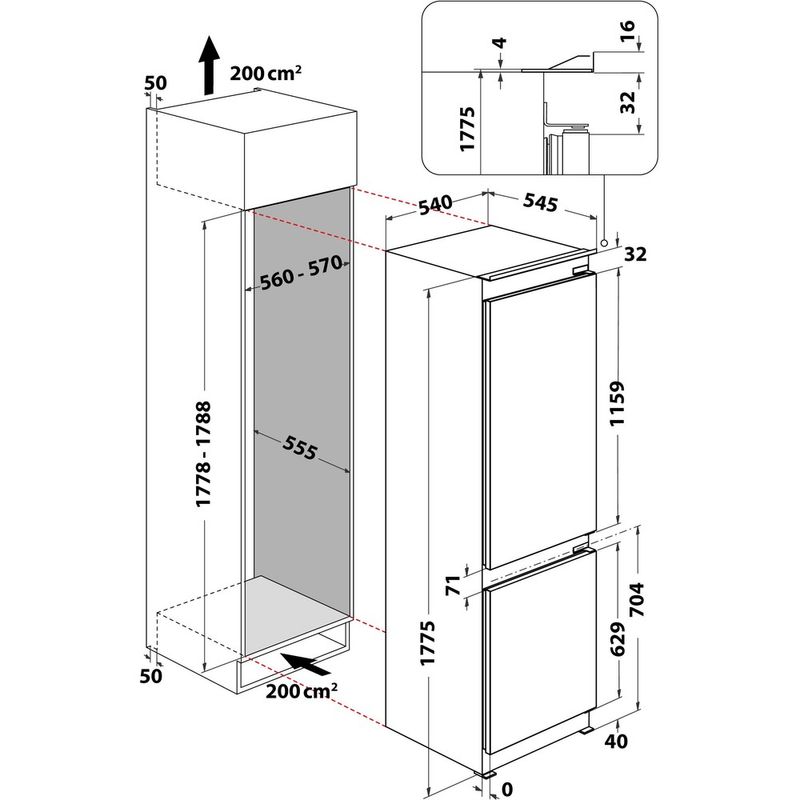 Indesit-Combinazione-Frigorifero-Congelatore-Da-incasso-KINH-1271-B4E-Bianco-2-porte-Technical-drawing
