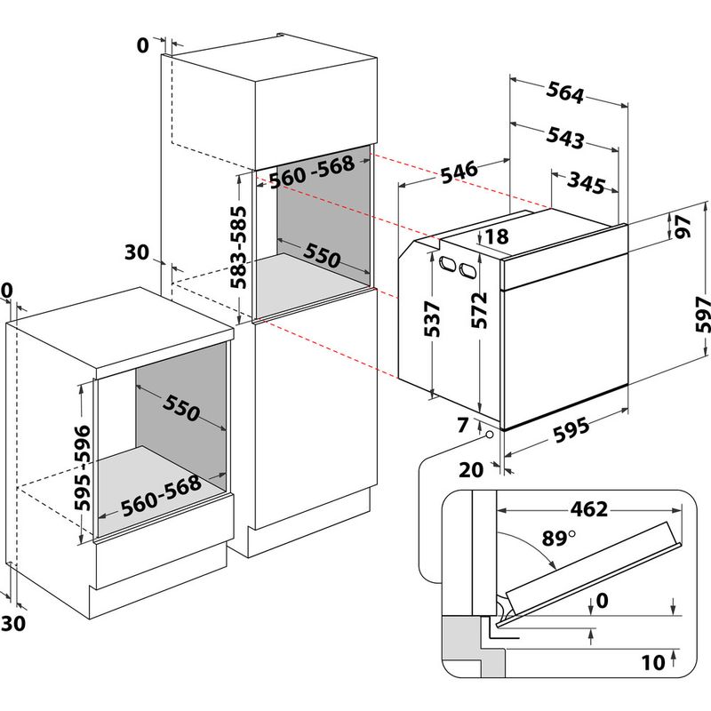 Whirlpool Forno Da incasso WOI4IS8HM0SXA Elettrico A+ Technical drawing