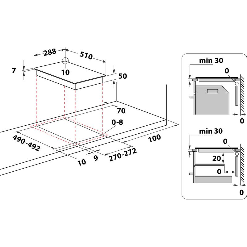 Whirlpool-Piano-cottura-AKT-310-IX-Inox-Traditional-electric-Technical-drawing