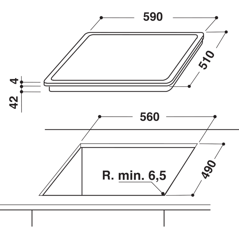 Whirlpool-Piano-cottura-AKT-864-IX-Nero-Radiant-vitroceramic-Technical-drawing
