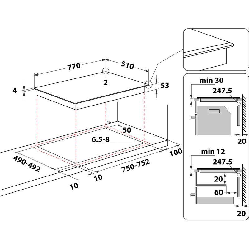 Whirlpool-Piano-cottura-SMC-774-F-BT-IXL-Nero-Induction-vitroceramic-Technical-drawing