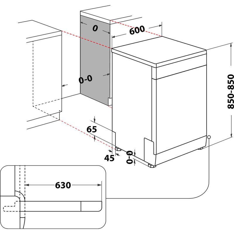 Whirlpool Lavastoviglie A libera installazione W8F HS61X A libera installazione A Technical drawing