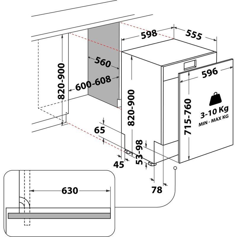 Whirlpool-Lavastoviglie-Da-incasso-WH8IA15AM3TU0-Totalmente-integrato-A-Technical-drawing