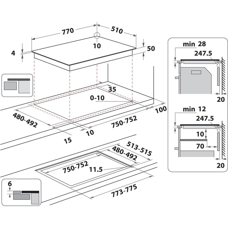 Whirlpool-Piano-cottura-WL-S3777-NE-BM-Nero-Induction-vitroceramic-Technical-drawing